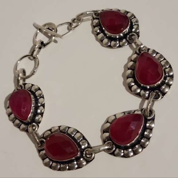 Natural Raw Cut Ruby 925 Silver Bracelet - Picture 1 of 4